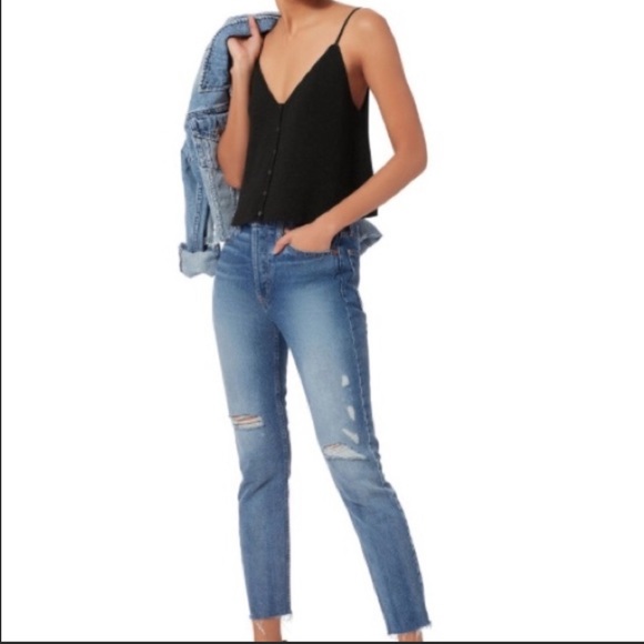 INTERMIX Felicity Button Front Cami Top Black S - Picture 2 of 7